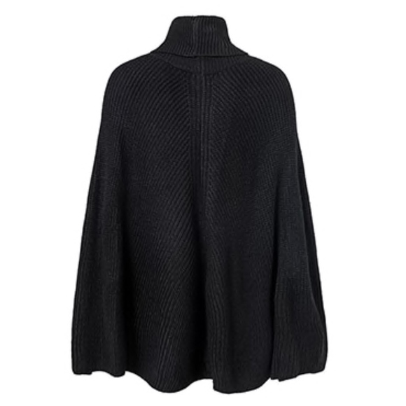 Black Knit Turtleneck Poncho Cloak Sleeveless Sweater - Picture 12 of 15